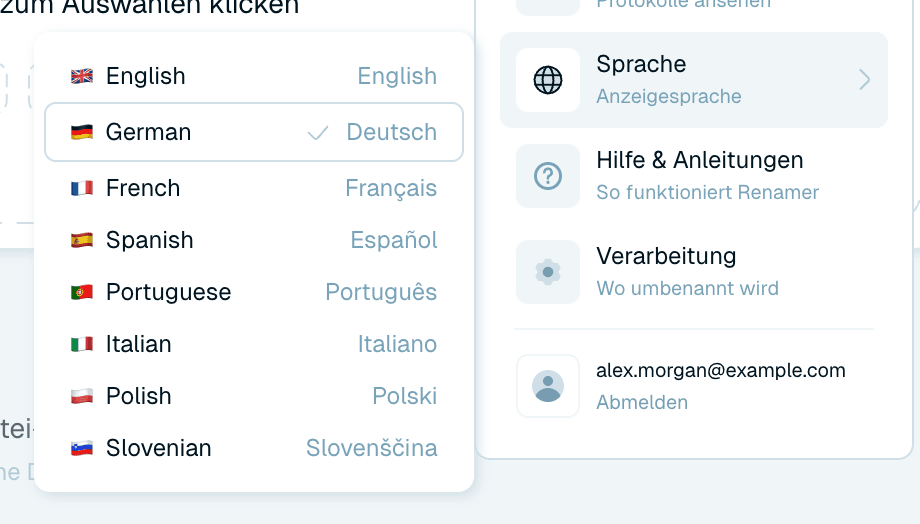 Das Benutzermenü