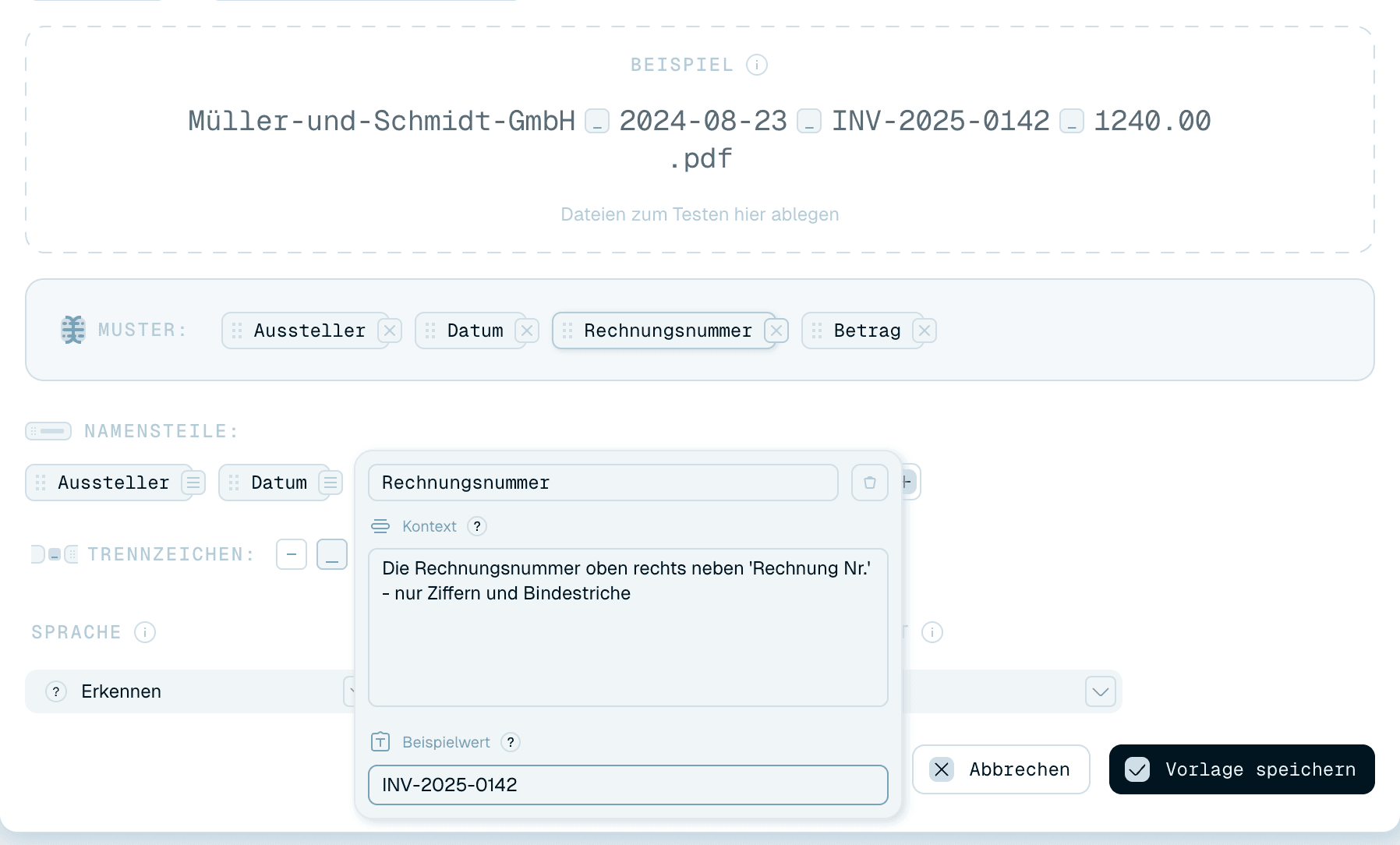 Beispielwerte füttern die Vorschau