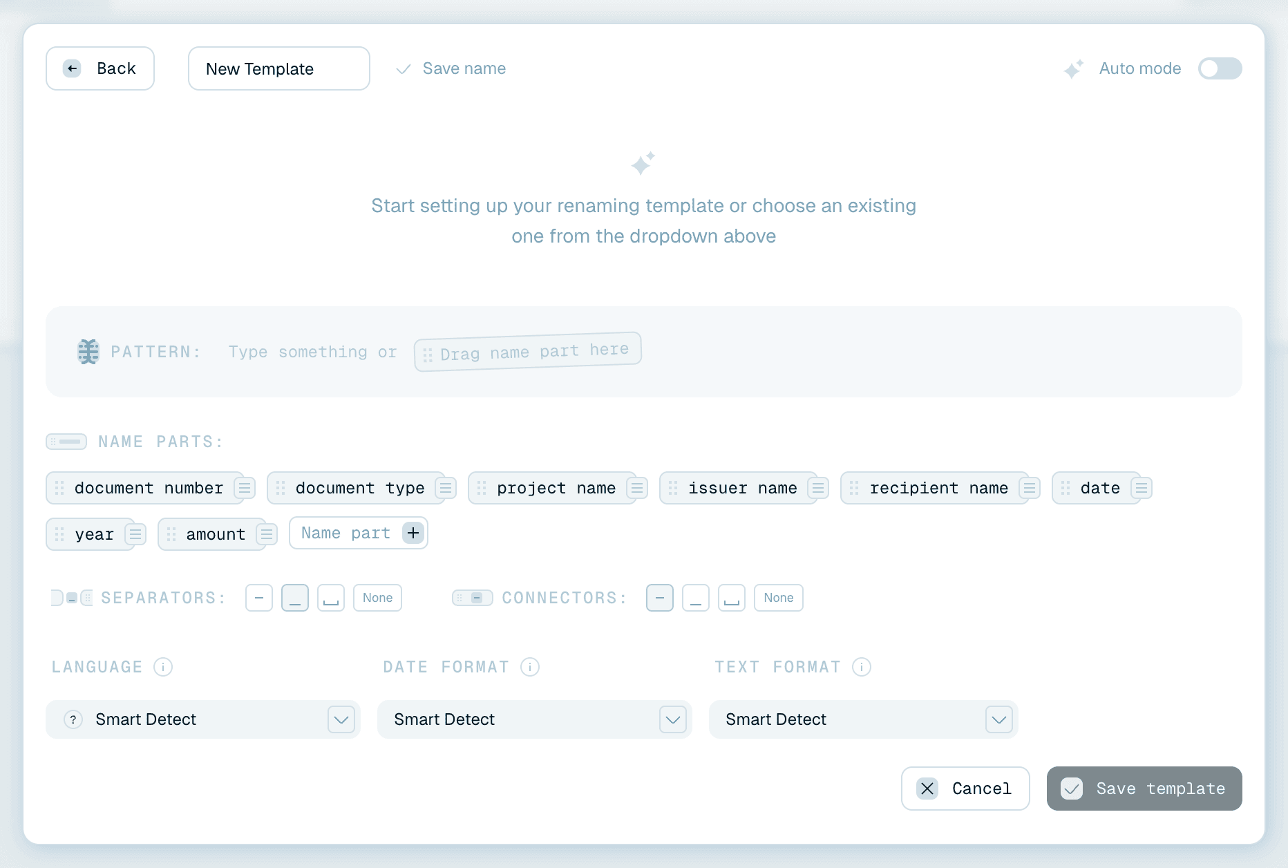 Opening the template editor