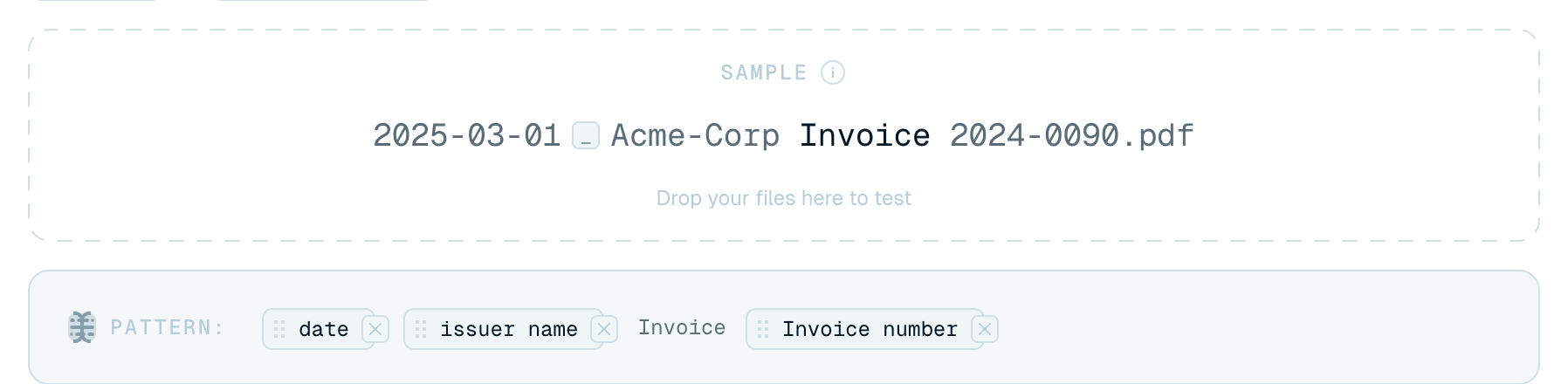 Inserting name parts into the pattern