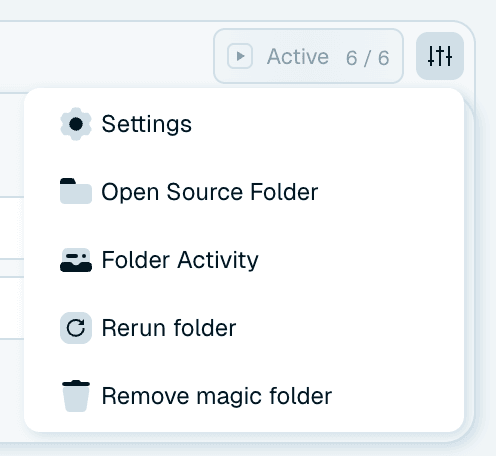 The actions menu