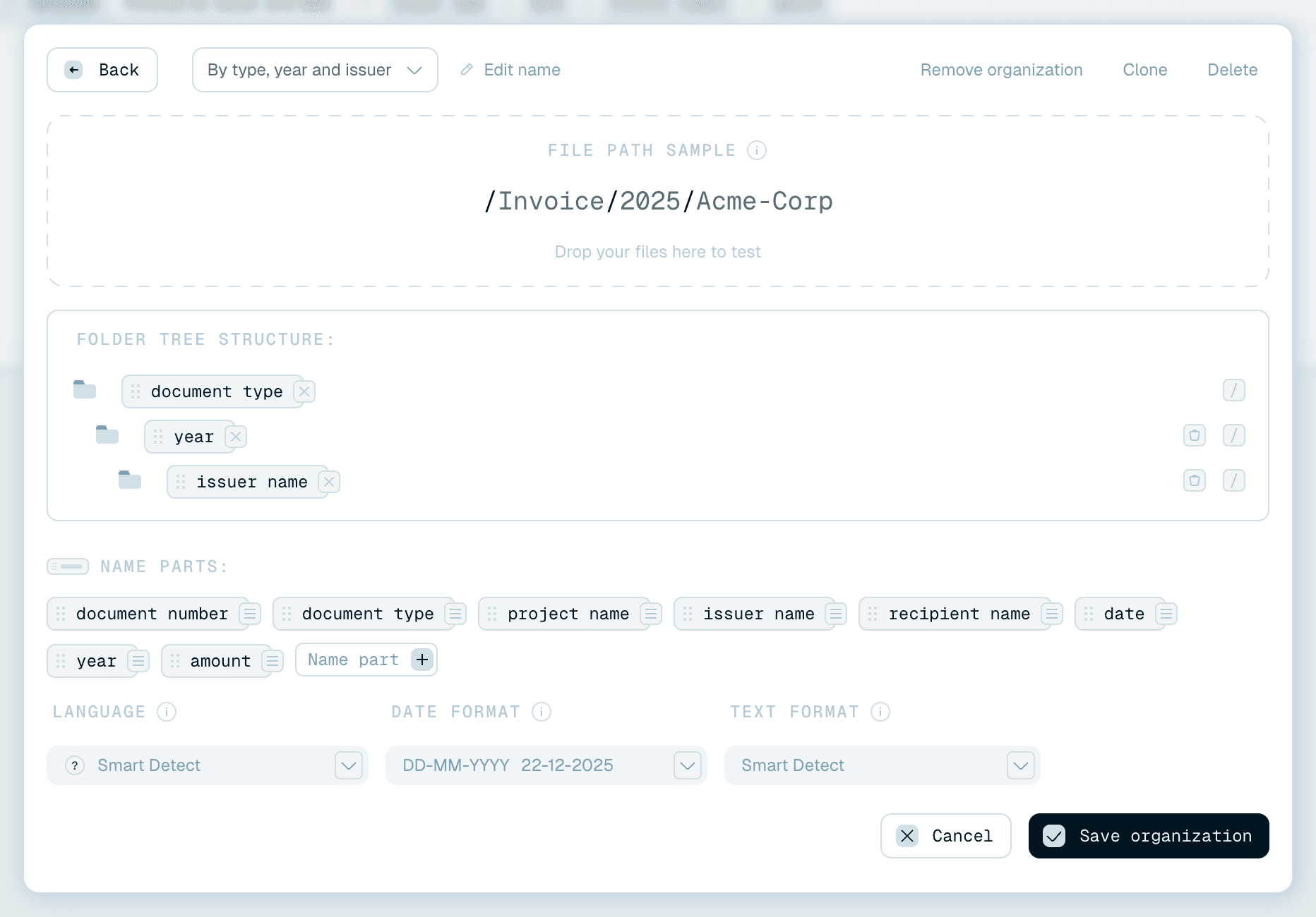 Using an organization in Quick Rename