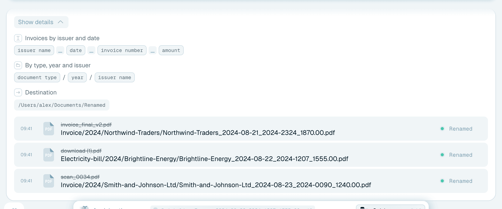 Using an organization in Quick Rename