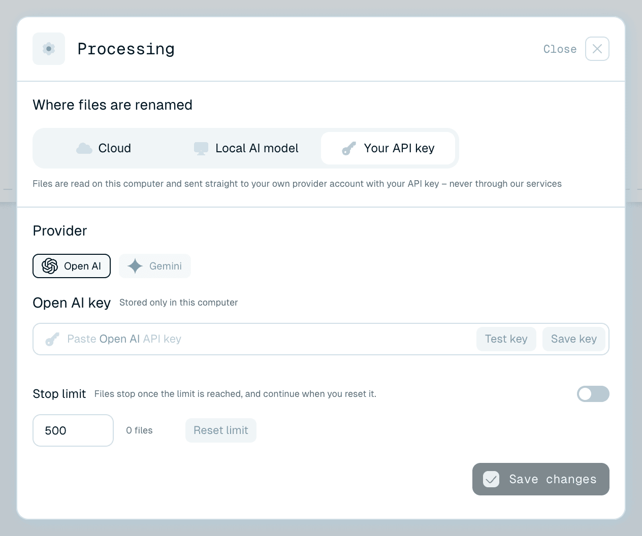 Your own API key - your provider account