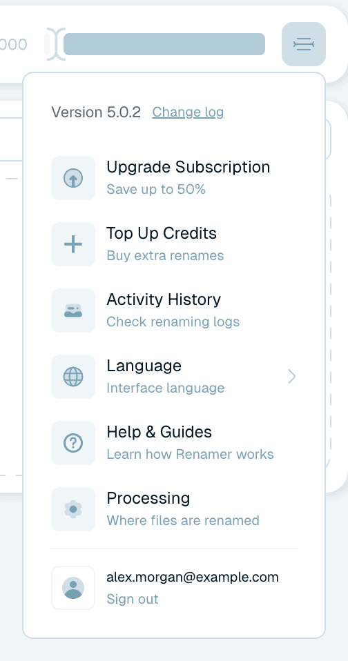 The user menu