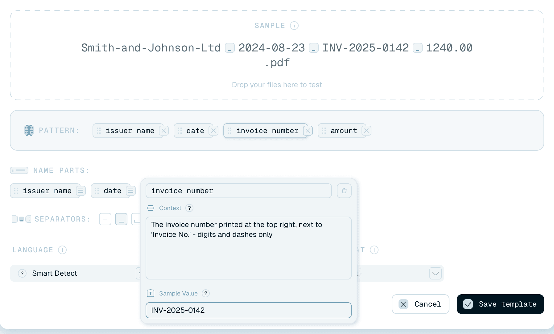 Sample values feed the preview