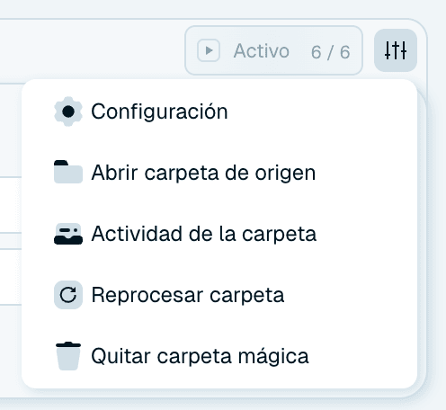 El menú de acciones