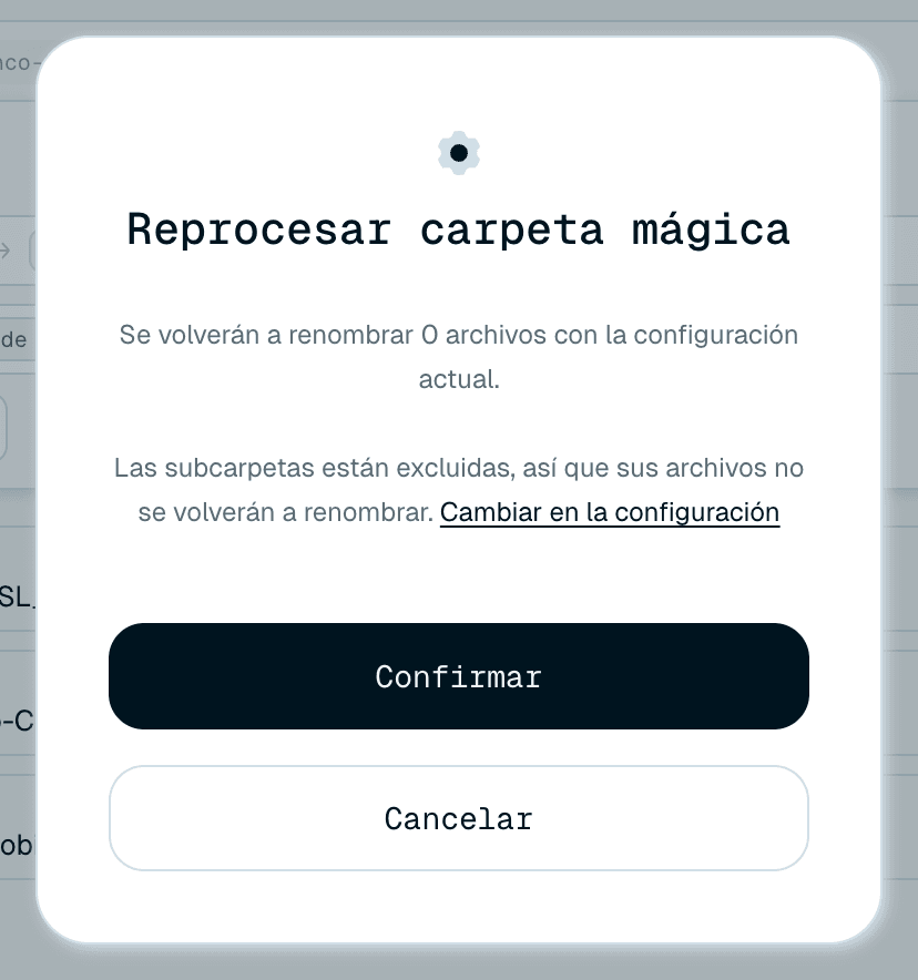 El menú de acciones