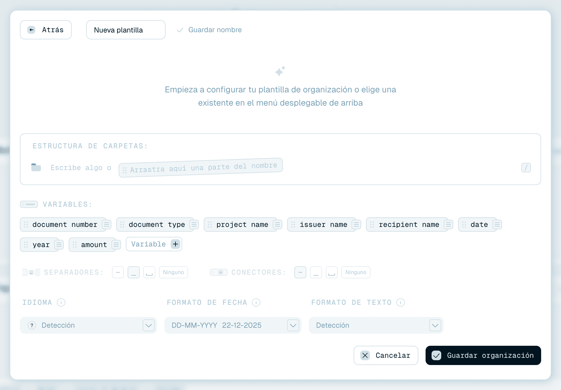 Crear una plantilla de organización