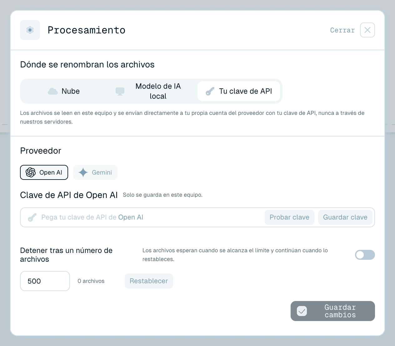 Tu propia clave de API - la cuenta de tu proveedor