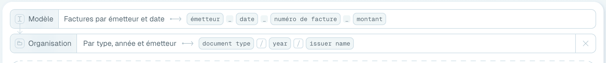 Utiliser une organisation dans le Renommage rapide