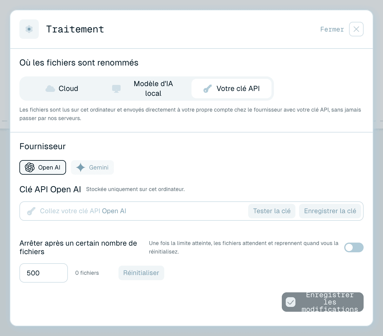 Votre propre clé API - le compte de votre fournisseur