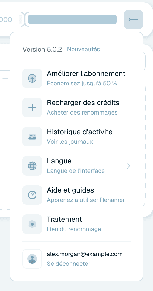 Le menu utilisateur