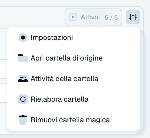 Il menu delle azioni