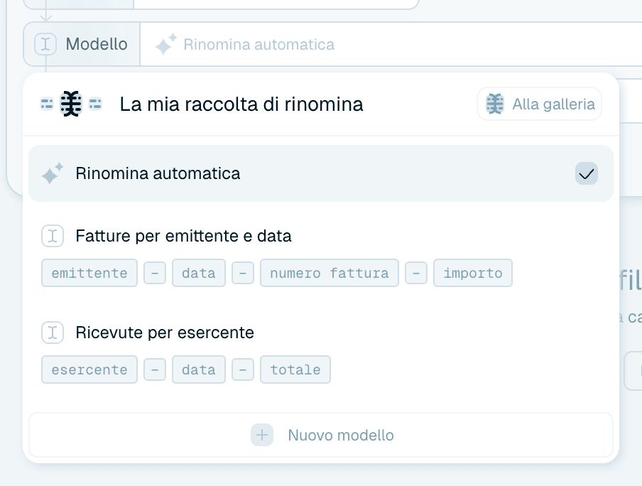Passo 2 - Scegli il modello di denominazione