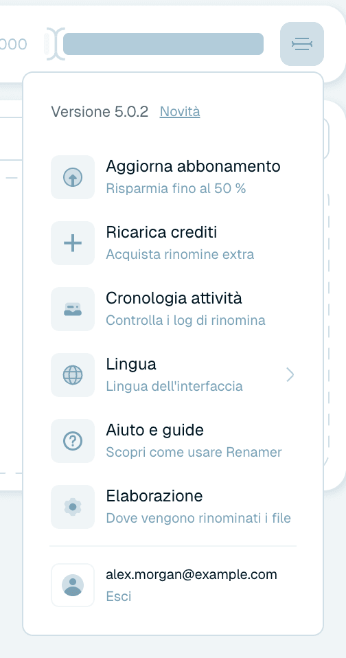 Il menu utente