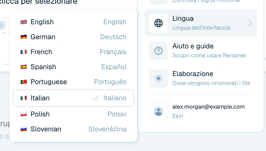 Il menu utente