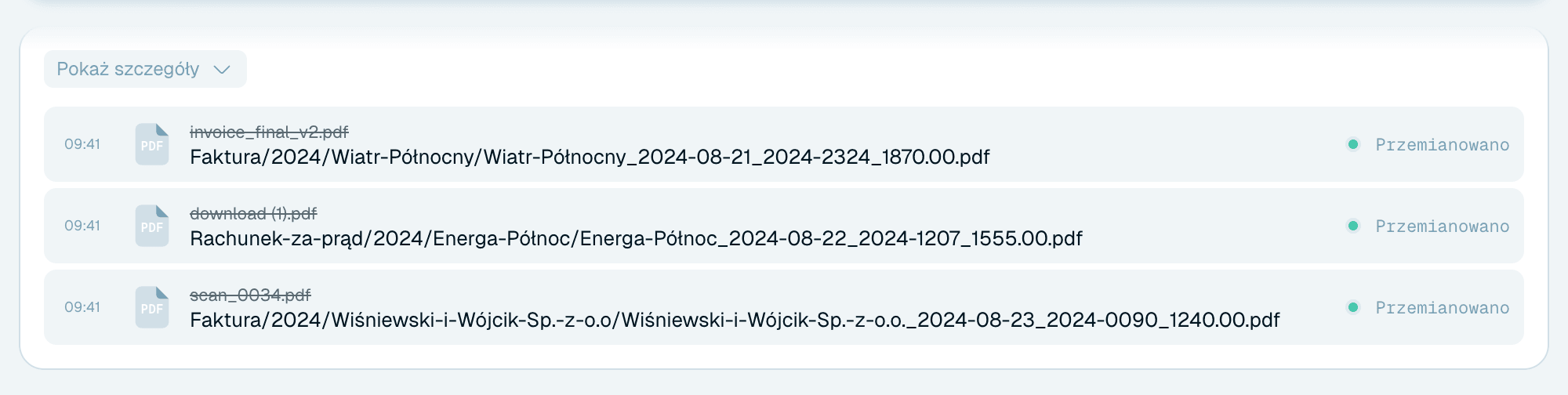 Używanie organizacji w Szybkiej zmianie nazwy