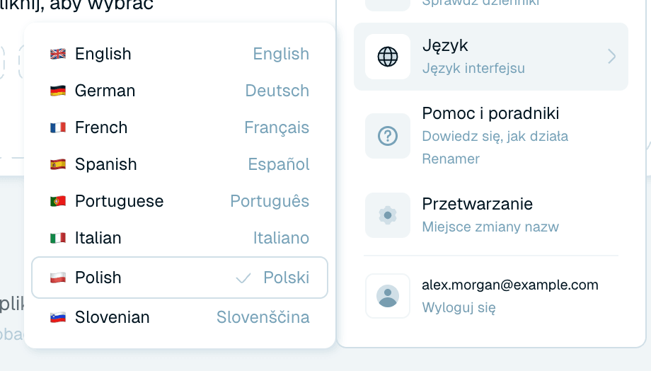 Menu użytkownika
