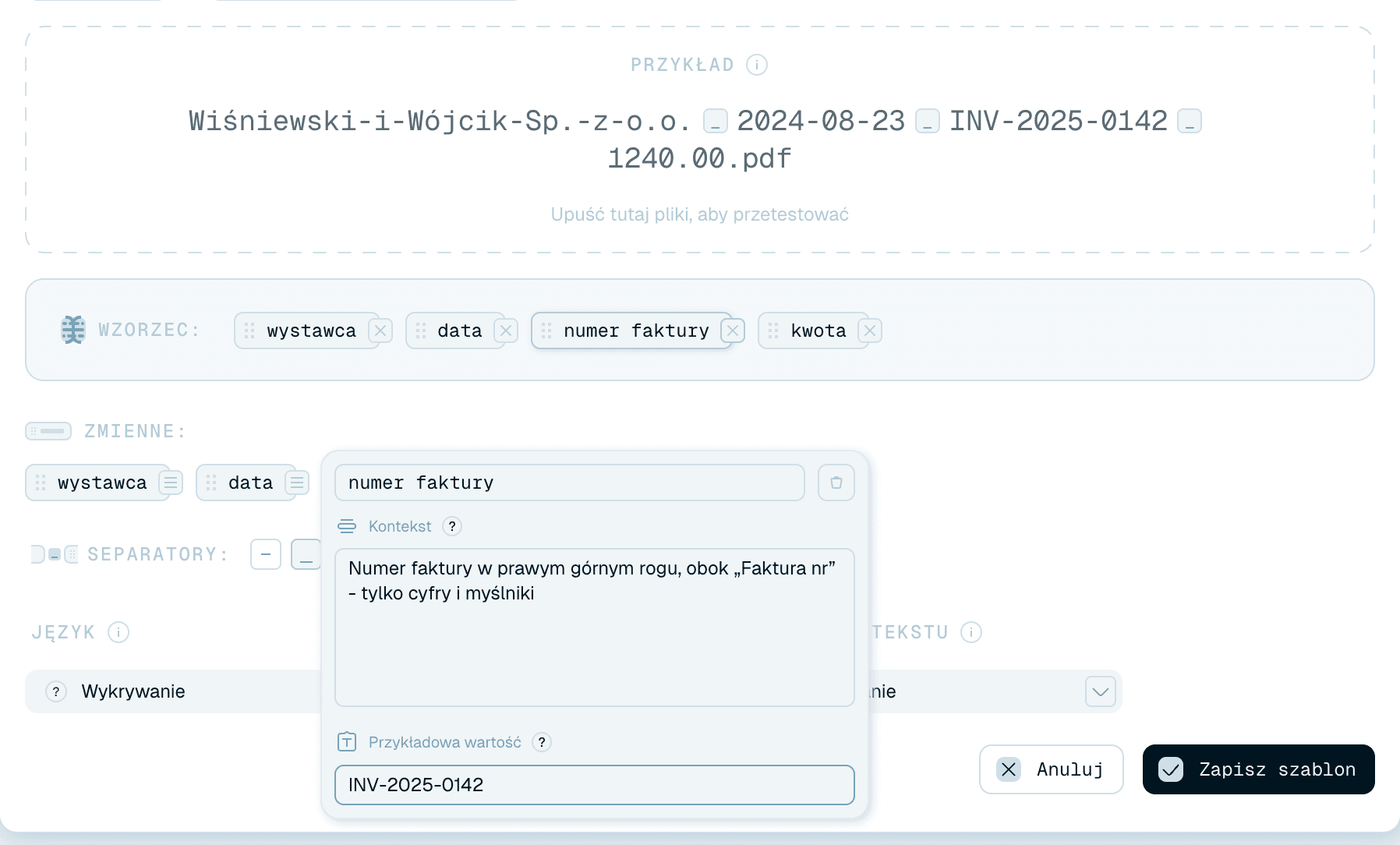 Przykładowe wartości zasilają podgląd