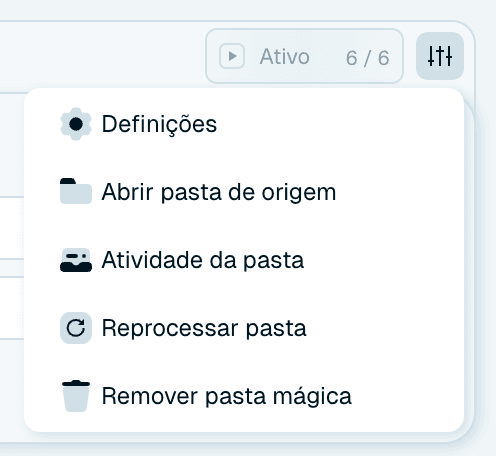 O menu de ações