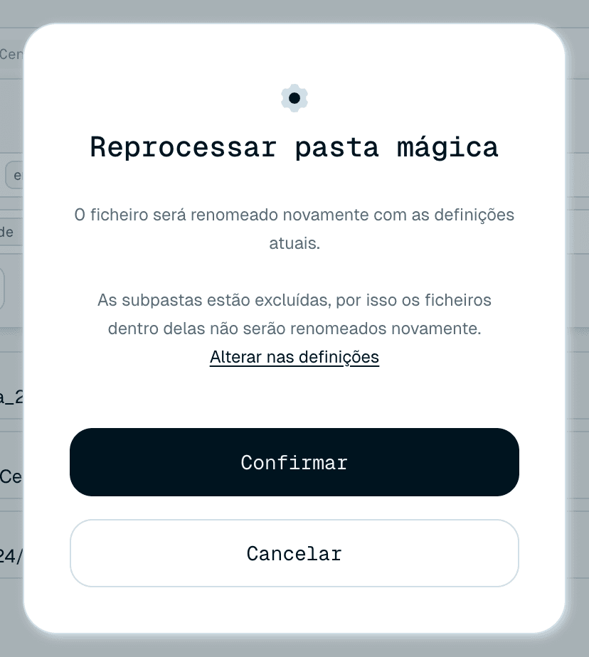 O menu de ações