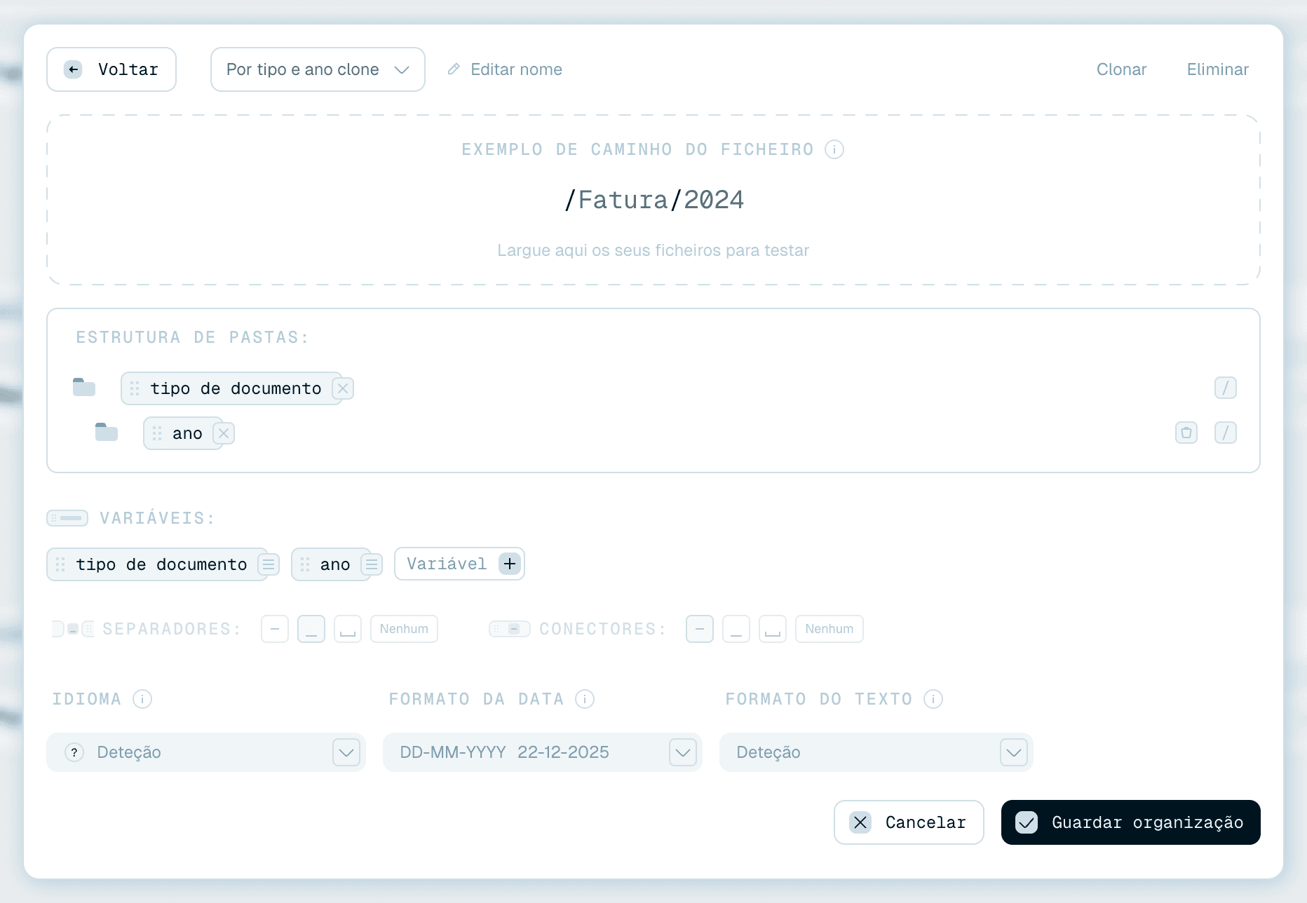 Clonar um modelo ou uma organização