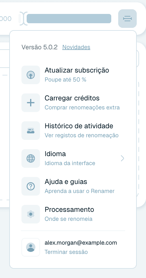 O menu de utilizador