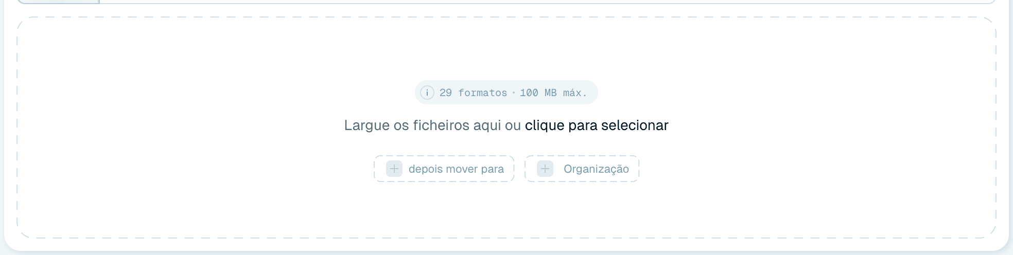 A zona de largar ficheiros