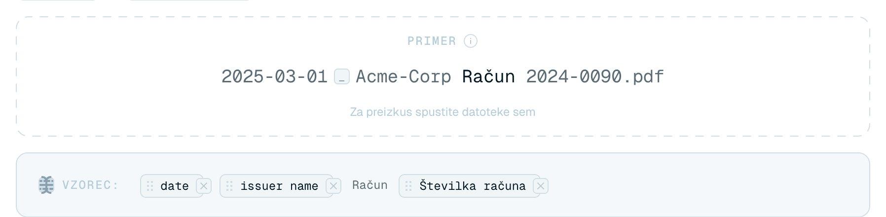 Vstavljanje delov imena v vzorec
