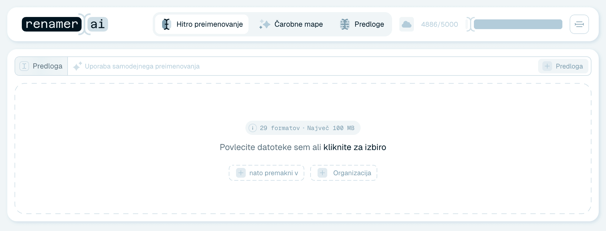 Hitro preimenovanje - domači zaslon